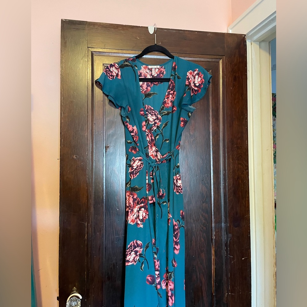 turquoise floral wrap dress